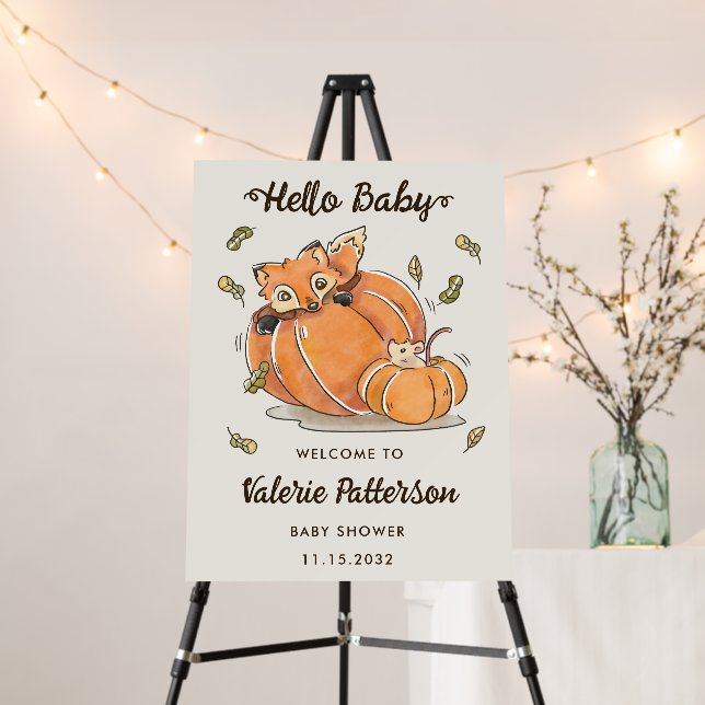 Hello Baby Fox Autumn Baby Shower Welcome Foam Board (In Situ (Stand))