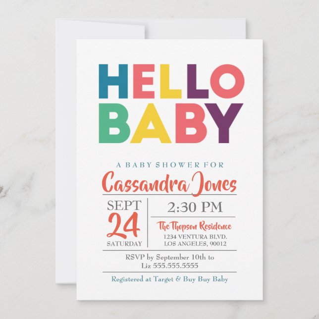Hello Baby - Gender Neutral Baby Shower Invitation (Front)
