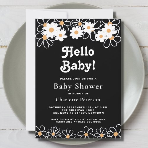 Hello Baby Gender_Neutral Daisy Baby Shower  Invitation