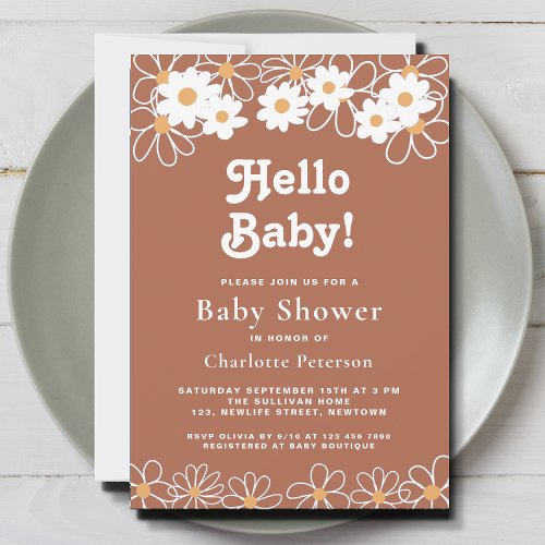Hello Baby Gender_Neutral Daisy Baby Shower  Invitation