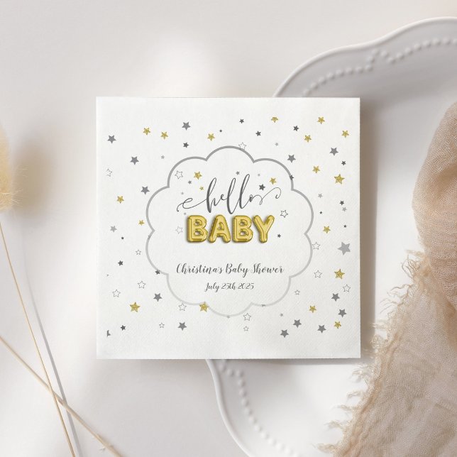 Hello Baby Gender Neutral Twins Twinkle Stars Napkins (Creator Uploaded)