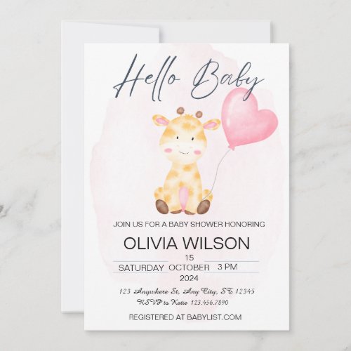 Hello Baby Giraffe Baby Shower Invitation