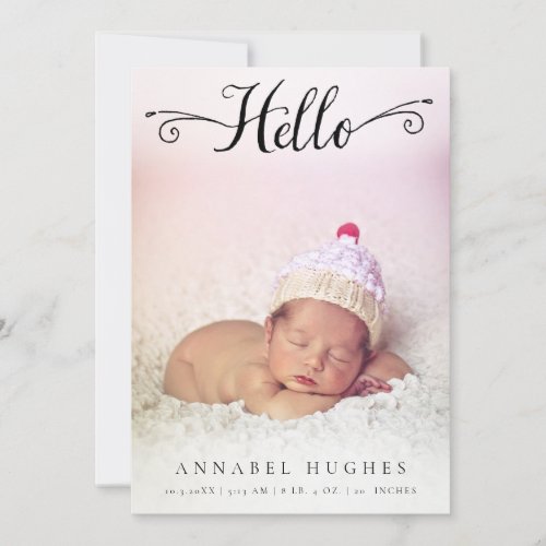Hello Baby Girl Birth Announcement Photo Cards