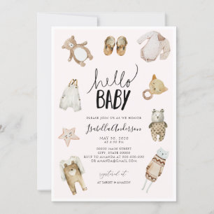 Hello Baby Girl Boho Pink Watercolor Baby Shower Invitation