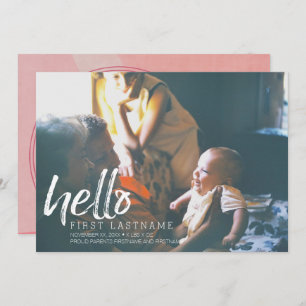 Hello Baby Girl - brushed letters watercolor pink Announcement