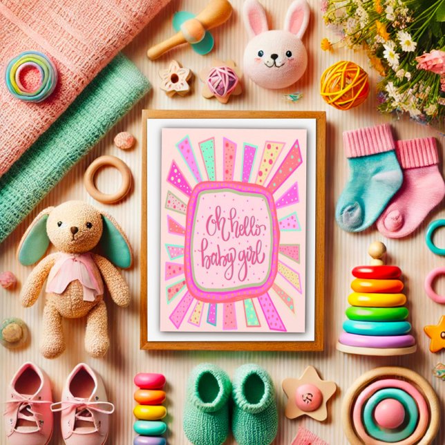 Hello Baby Girl Cute Pink Modern Whimsical Card (Creator Uploaded)