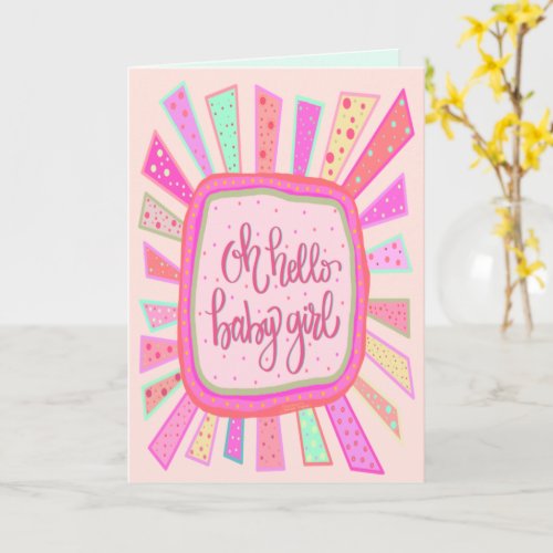 Hello Baby Girl Cute Pink Modern Whimsical Card