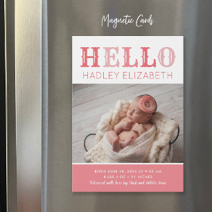 Hello Baby Girl Magnetic Photo Birth Announcement