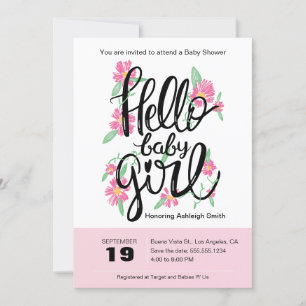 Hello Baby Girl Modern Floral Baby Shower Invite