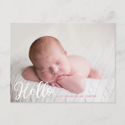 Hello Baby Girl Photo Simple Birth Announcement Postcard