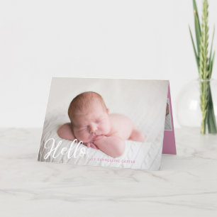 Hello Baby Girl Photo Simple Script Pink Birth Announcement