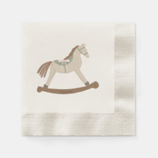 Hello Baby Girl Pink & Green Bow Rocking Horse Napkins