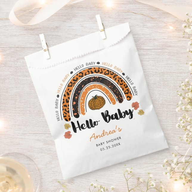 Hello Baby Girl Pumpkin Baby Shower Favor Bag (Clipped)