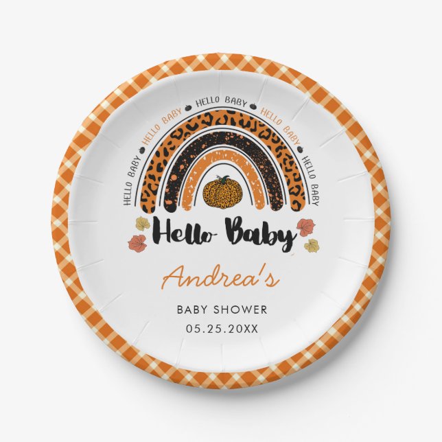 Hello Baby Girl Pumpkin Baby Shower Paper Plates (Front)