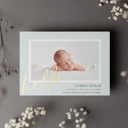 Hello Baby Gold Foil Photo Birth Announcement
