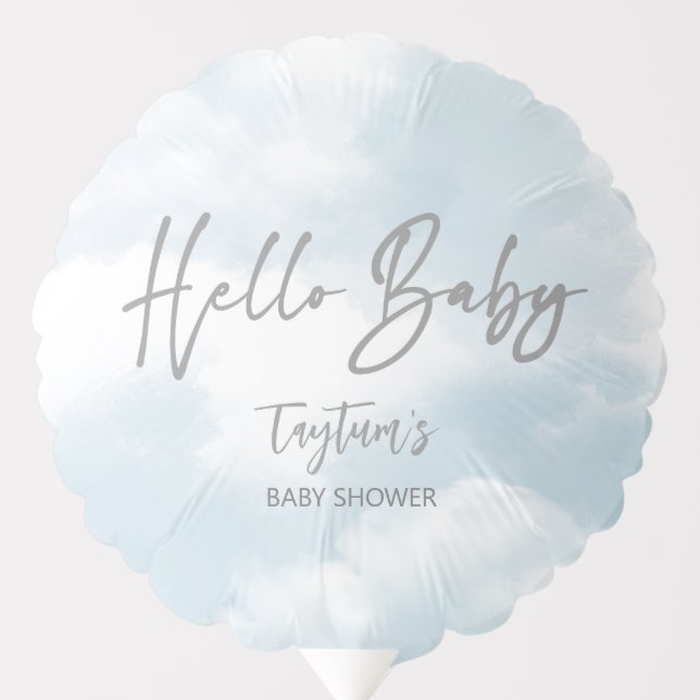 Hello baby grey Cloud baby shower decor template Balloon (Front)