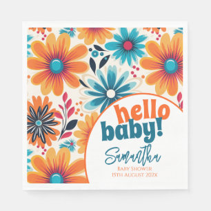 Hello Baby Groovy Retro Boho Flower Baby Shower Napkins