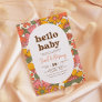 Hello Baby | Groovy Retro Flowers Boho Baby Shower Invitation