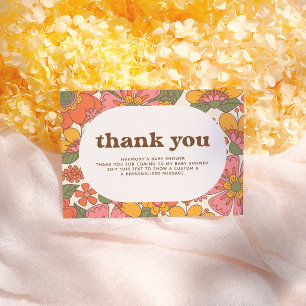 Hello Baby Groovy Retro Flowers Boho Thank You Card