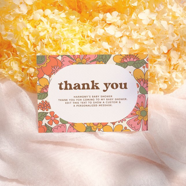 Hello Baby | Groovy Retro Flowers Boho Thank You Card (Creator Uploaded)