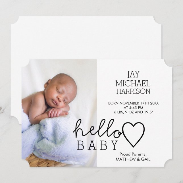 Hello Baby Heart Birth Announcement (Front/Back)