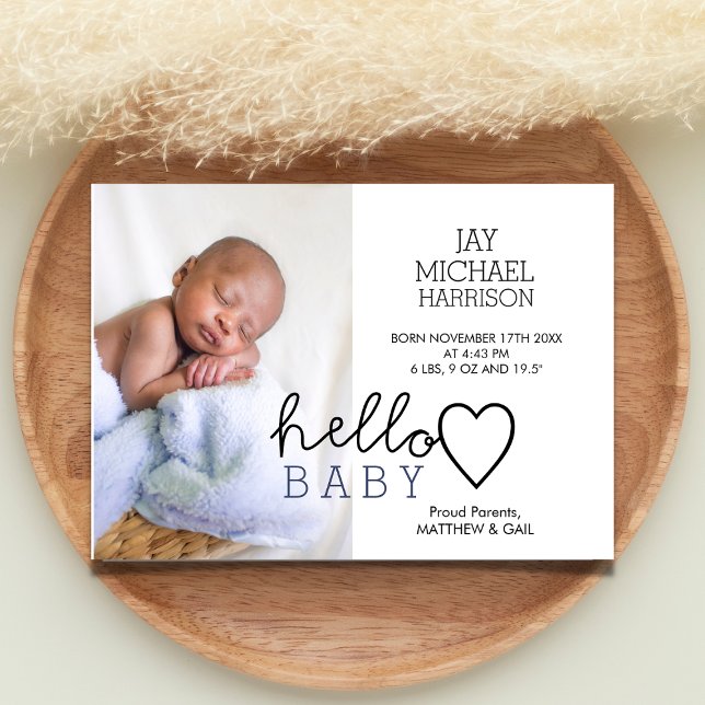 Hello Baby Heart Boys Birth Announcement (Creator Uploaded)