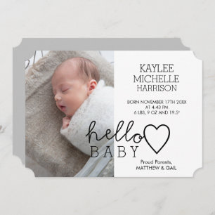 Hello Baby Heart Girls Birth Announcement