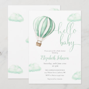 Hello Baby Hot Air Balloon Neutral Baby Shower Invitation