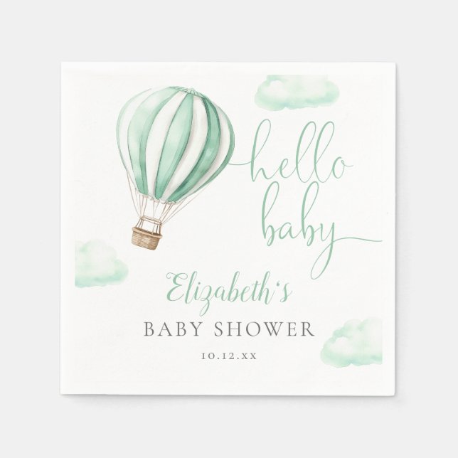 Hello Baby Hot Air Balloon Neutral Baby Shower Napkins (Front)