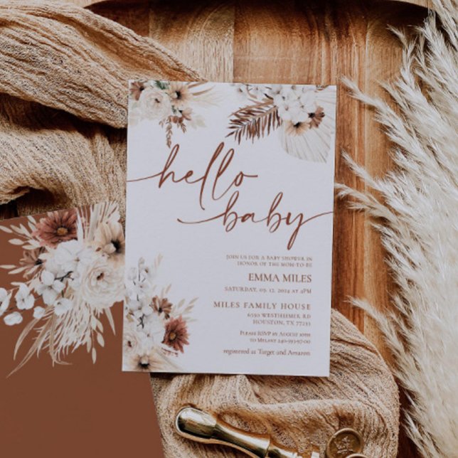 Hello Baby Invitation Earthy Pampas Baby Shower (Creator Uploaded)