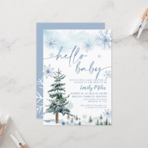 Hello Baby invitation, Winter blue baby shower Invitation