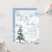 Hello Baby invitation, Winter blue baby shower Invitation