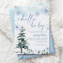 Hello Baby invitation, Winter blue baby shower Invitation