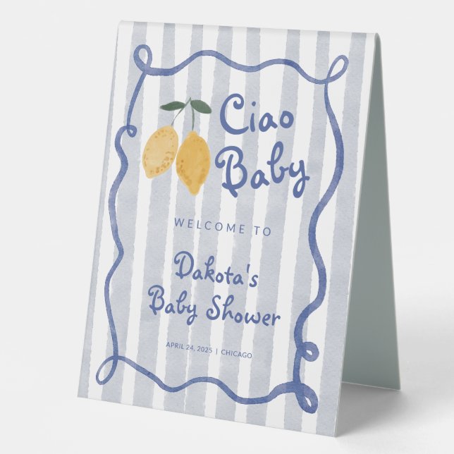 Hello Baby Lemon Boys Baby Shower Welcome Table Tent (Front)