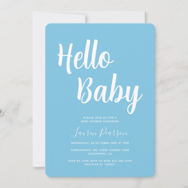 Hello Baby Light Blue Baby Shower Invitation (Front)