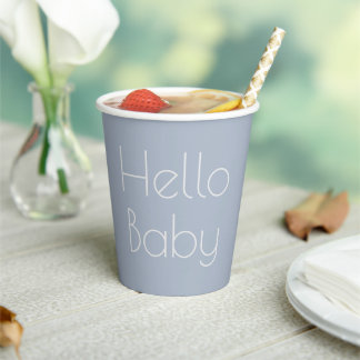 Hello Baby Minimal Clean Blue Boy Typography Paper Cups