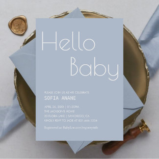 Hello Baby Minimal Clean Blue Typography Boy Invitation