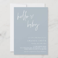 Hello Baby Minimalist Boho Blue Boy Baby Shower  I Invitation