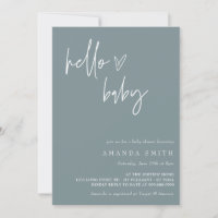 Hello Baby Minimalist Boho Blue Boy Baby Shower  I Invitation