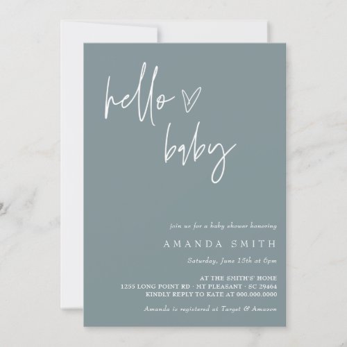 Hello Baby Minimalist Boho Blue Boy Baby Shower  I Invitation