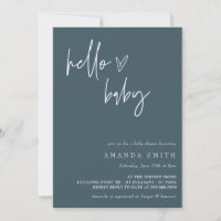 Hello Baby Minimalist Boho Blue Boy Baby Shower  Invitation