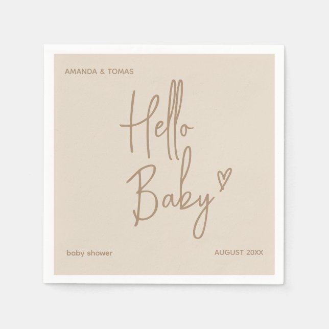 Hello Baby Minimalist Gender Neutral Baby Shower Napkins (Front)