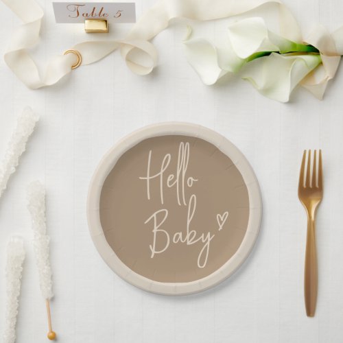 Hello Baby Minimalist Gender Neutral Baby Shower Paper Plates