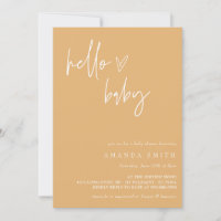 Hello Baby Minimalist Mustard Boho Baby Shower Inv Invitation