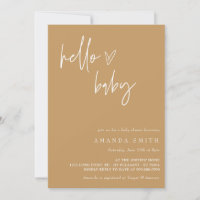 Hello Baby Minimalist Mustard Boho Baby Shower Invitation