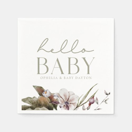 HELLO BABY  Minimalist Sage  Ivory Custom Napkins