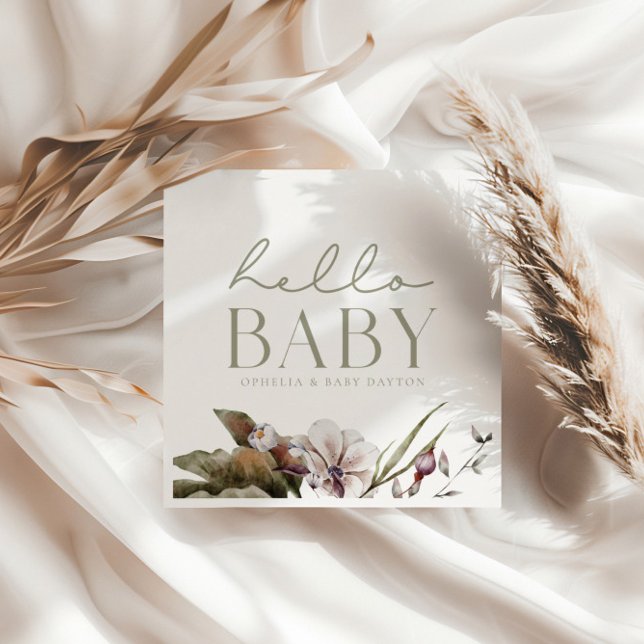 HELLO BABY | Minimalist Sage & Ivory Custom Napkins (Creator Uploaded)