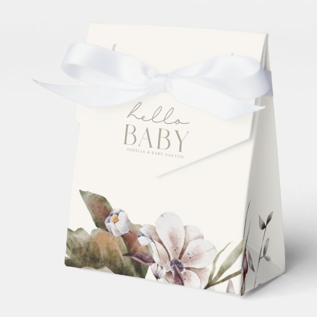 HELLO BABY | Minimalist Sage & Ivory  Favor Boxes (Front Side)