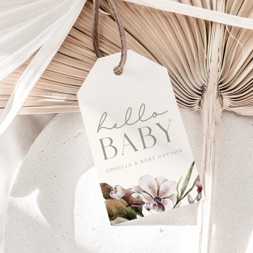HELLO BABY  Minimalist Sage  Ivory Favor Gift Tags