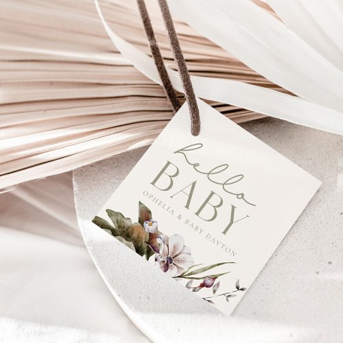 HELLO BABY  Minimalist Sage  Ivory Welcome  Favor Tags